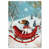 Dachshund in Red Sleigh Winter Forest Scene Whimsical Christmas Dog Wall Art, Holiday Pet Illustration, Cozy Festive Decor or Gift for Dog Lovers on Ready to Hang 1.5" Thick Canvas Wrap, Floating Framed Canvas, Flat Rolled Canvas